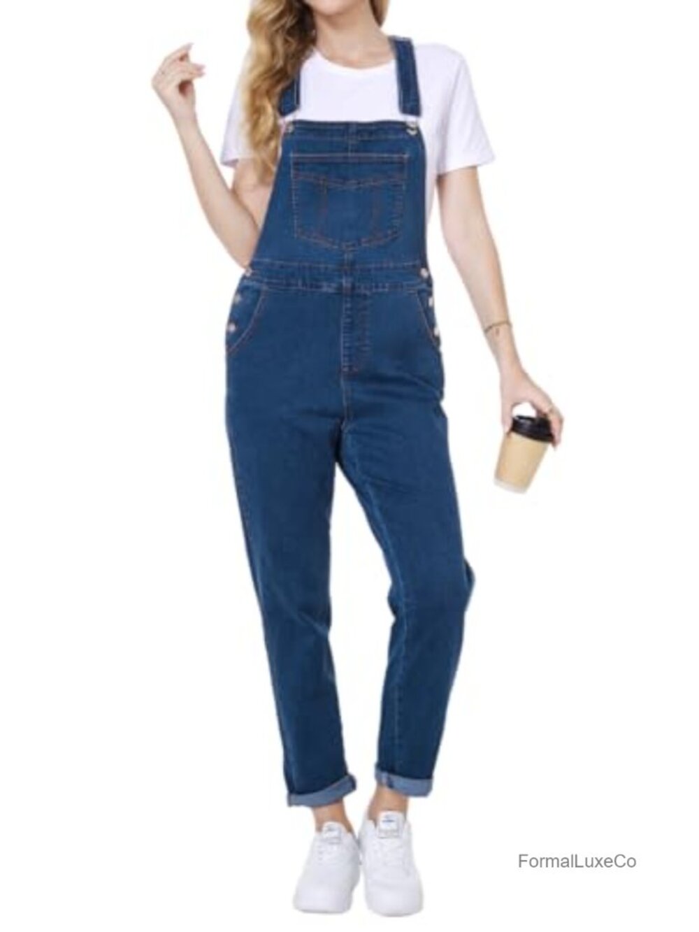 Cotton Blend Boyfriend Fit Denim Bib Overalls Adjustable Straps